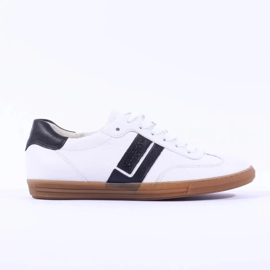 Women Paul Green Gum Sole Laced Trainer - White Black