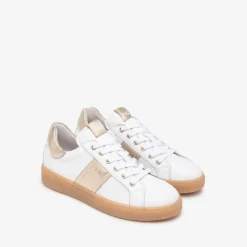 Women NeroGiardini Gum Sole Laced Trainer - White Gold Leather