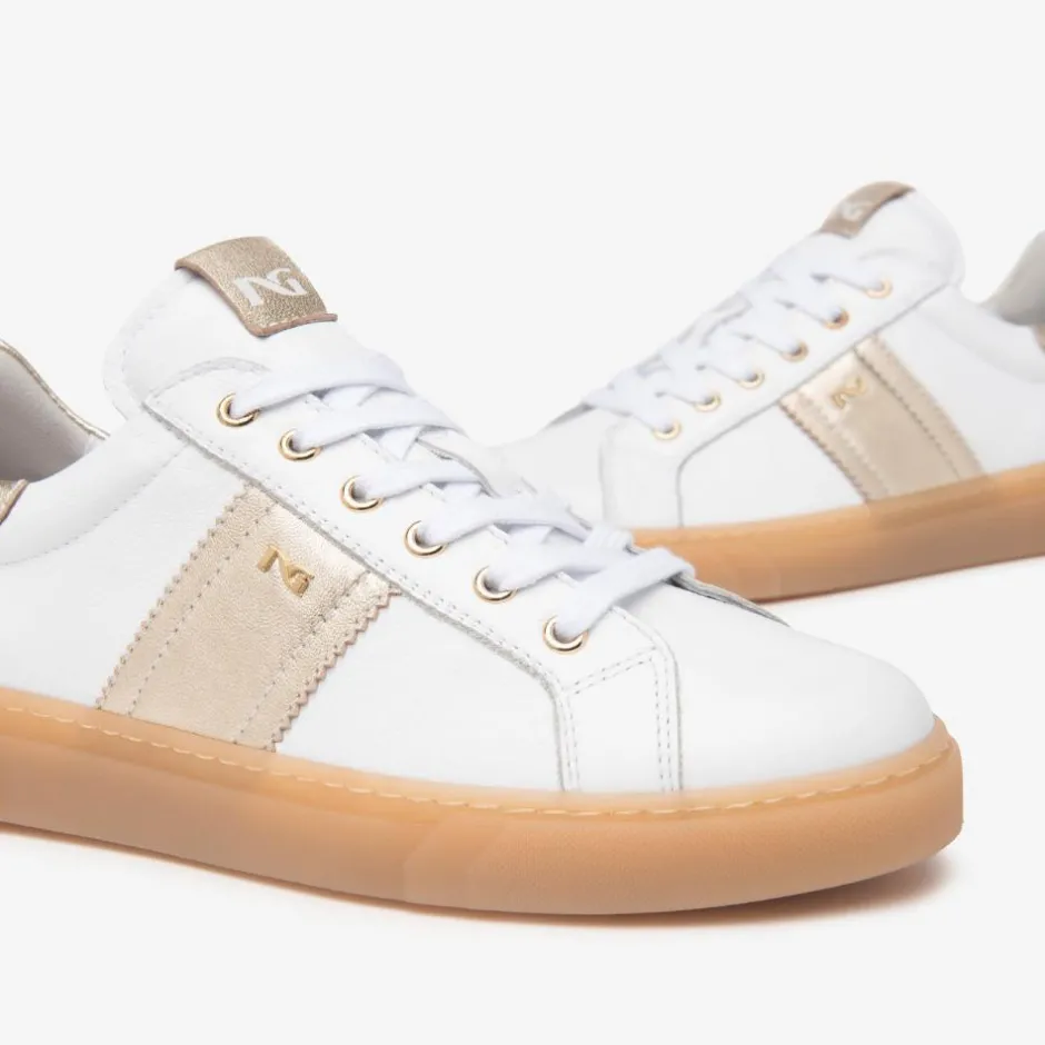 Women NeroGiardini Gum Sole Laced Trainer - White Gold Leather
