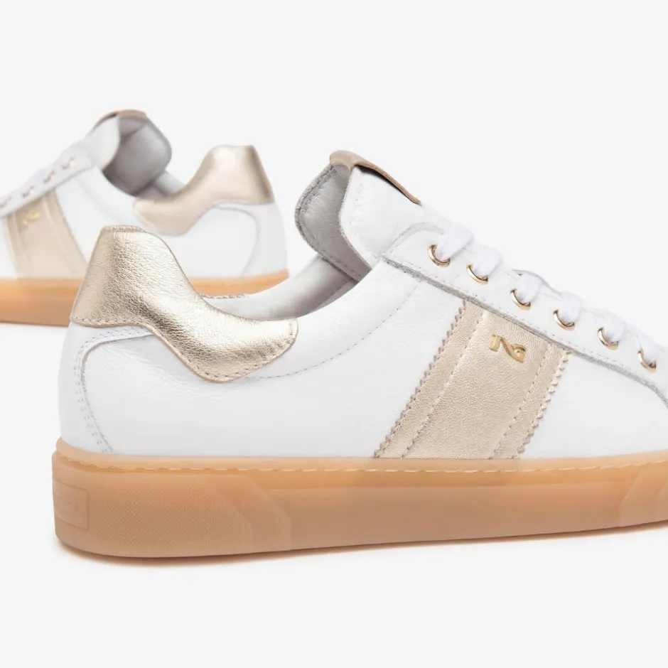 Women NeroGiardini Gum Sole Laced Trainer - White Gold Leather