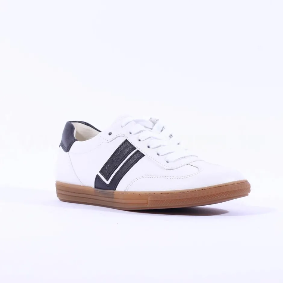 Women Paul Green Gum Sole Laced Trainer - White Black