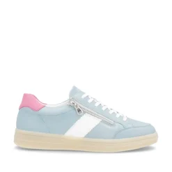 Women Remonte Gum Sole Trainer With Side Zip - Blue Combi Leather