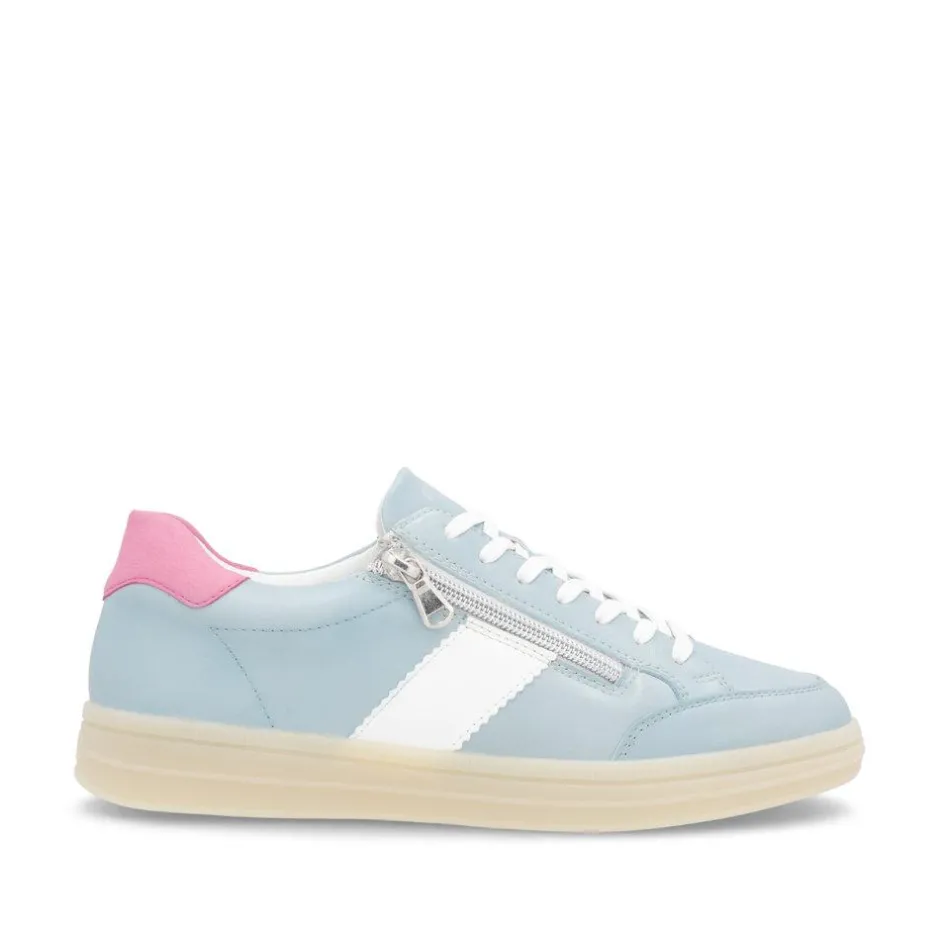Women Remonte Gum Sole Trainer With Side Zip - Blue Combi Leather
