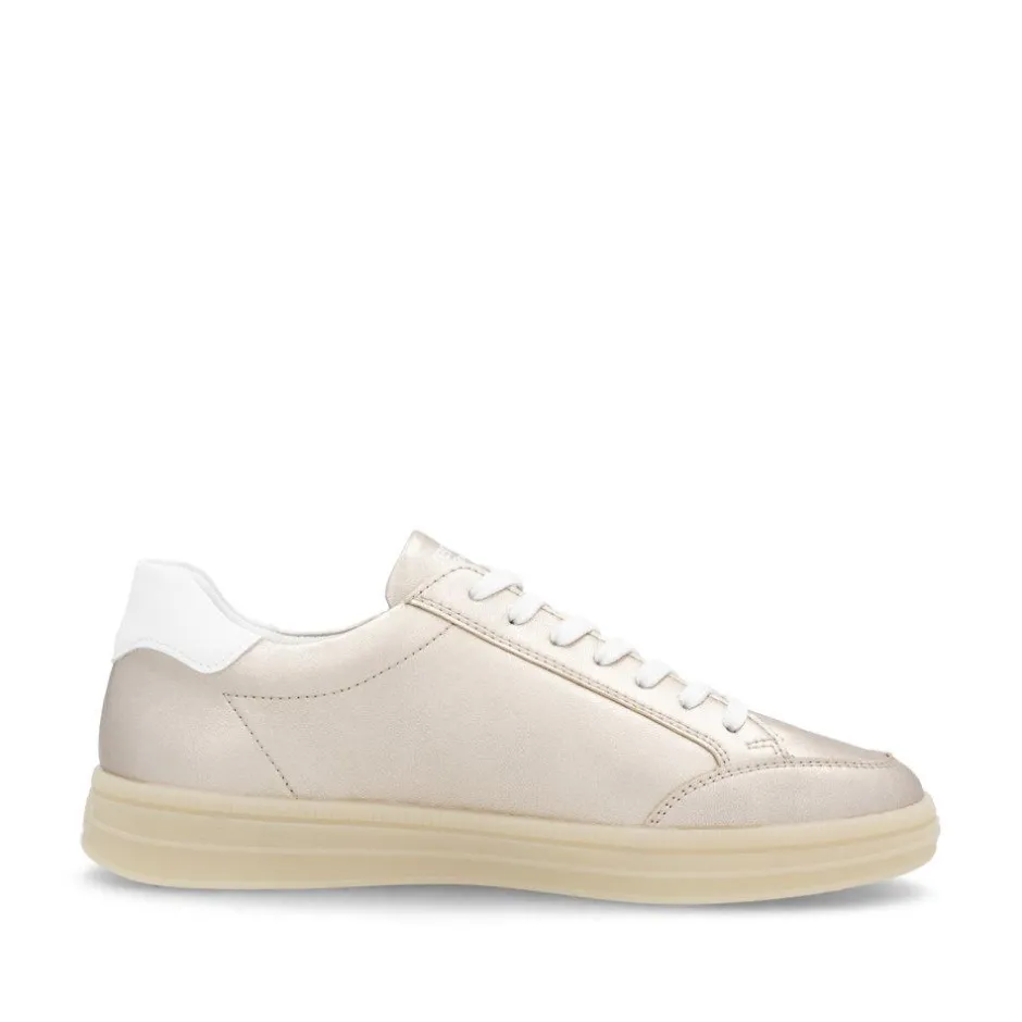 Women Remonte Gum Sole Trainer With Side Zip - Gold Leather