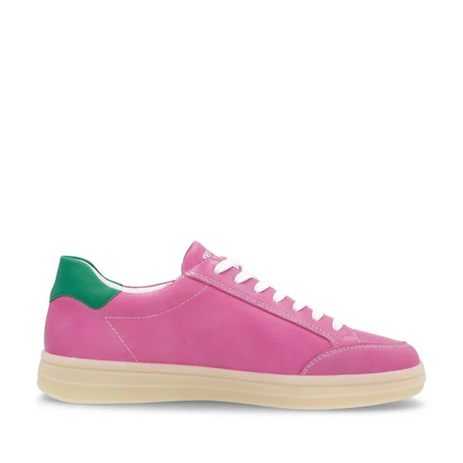 Women Remonte Gum Sole Trainer With Side Zip - Pink Combi Leather