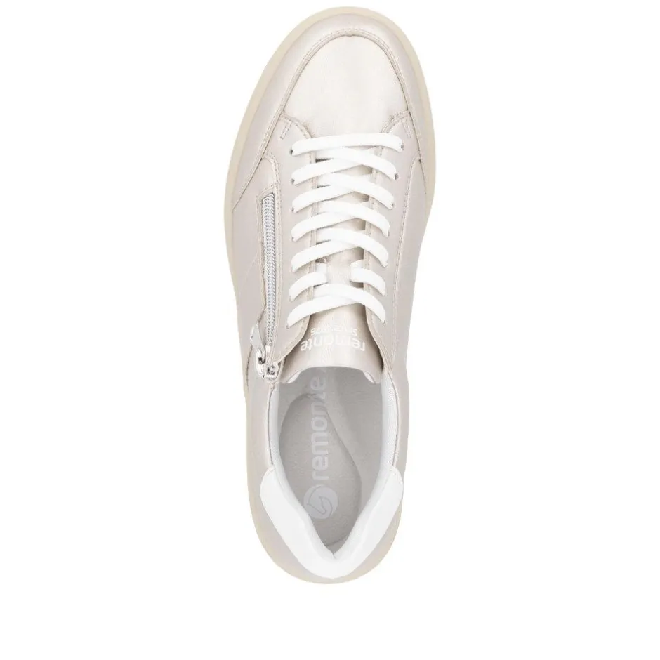 Women Remonte Gum Sole Trainer With Side Zip - Gold Leather