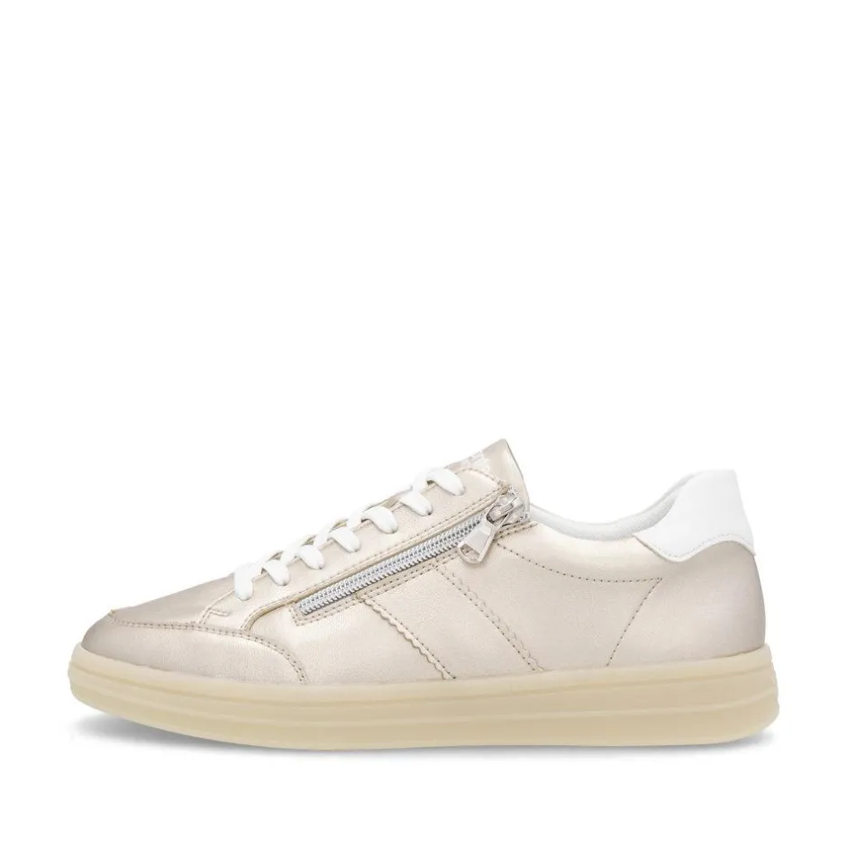 Women Remonte Gum Sole Trainer With Side Zip - Gold Leather