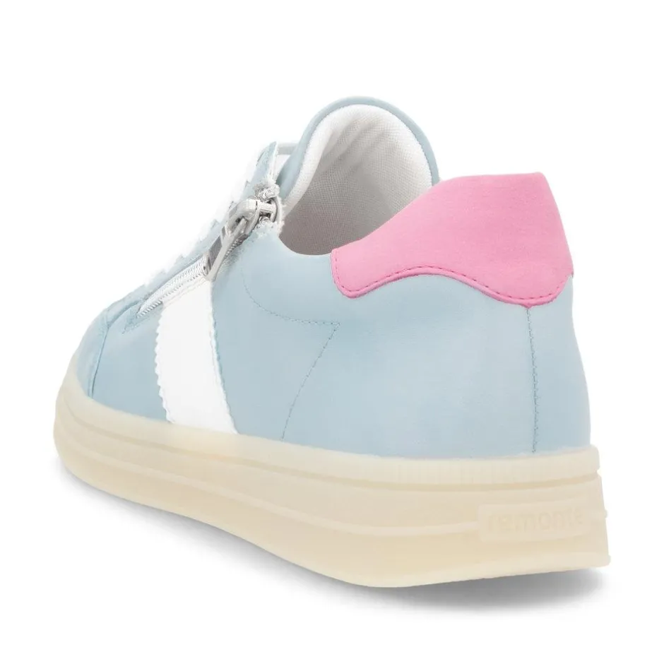 Women Remonte Gum Sole Trainer With Side Zip - Blue Combi Leather