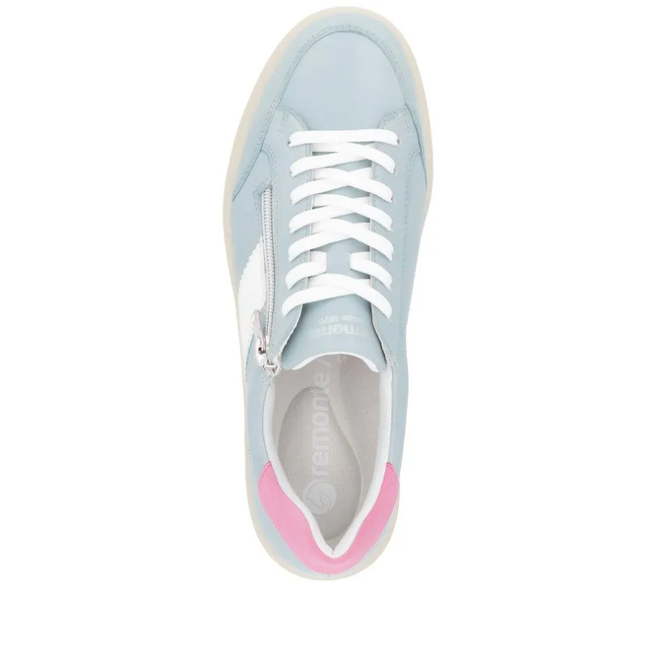 Women Remonte Gum Sole Trainer With Side Zip - Blue Combi Leather