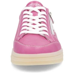 Women Remonte Gum Sole Trainer With Side Zip - Pink Combi Leather
