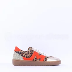 Women Marco Moreo Gumsole T Toe Lace Trainer - Orange Gold Leopard