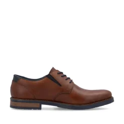Rieker Men Gusset Laced Plain Toe Shoe - Brown Leather