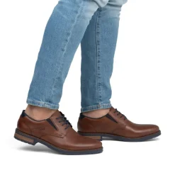 Rieker Men Gusset Laced Plain Toe Shoe - Brown Leather