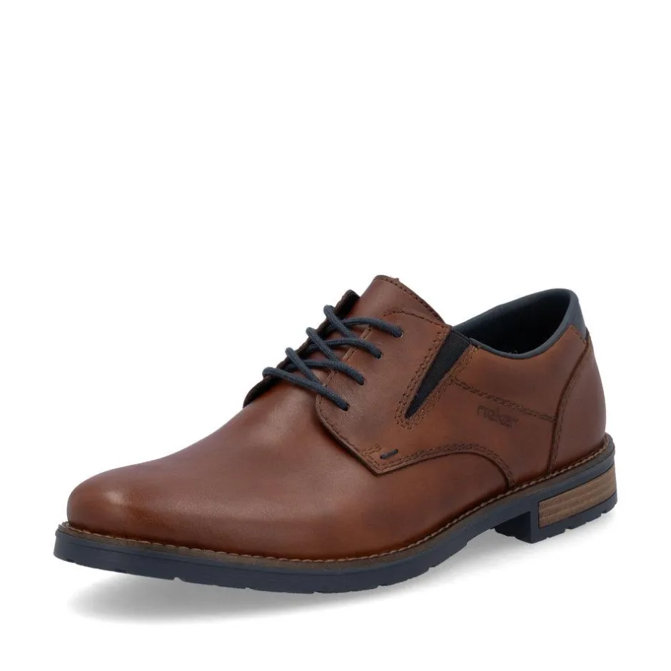 Rieker Men Gusset Laced Plain Toe Shoe - Brown Leather