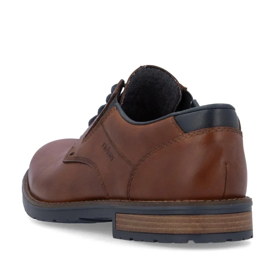 Rieker Men Gusset Laced Plain Toe Shoe - Brown Leather