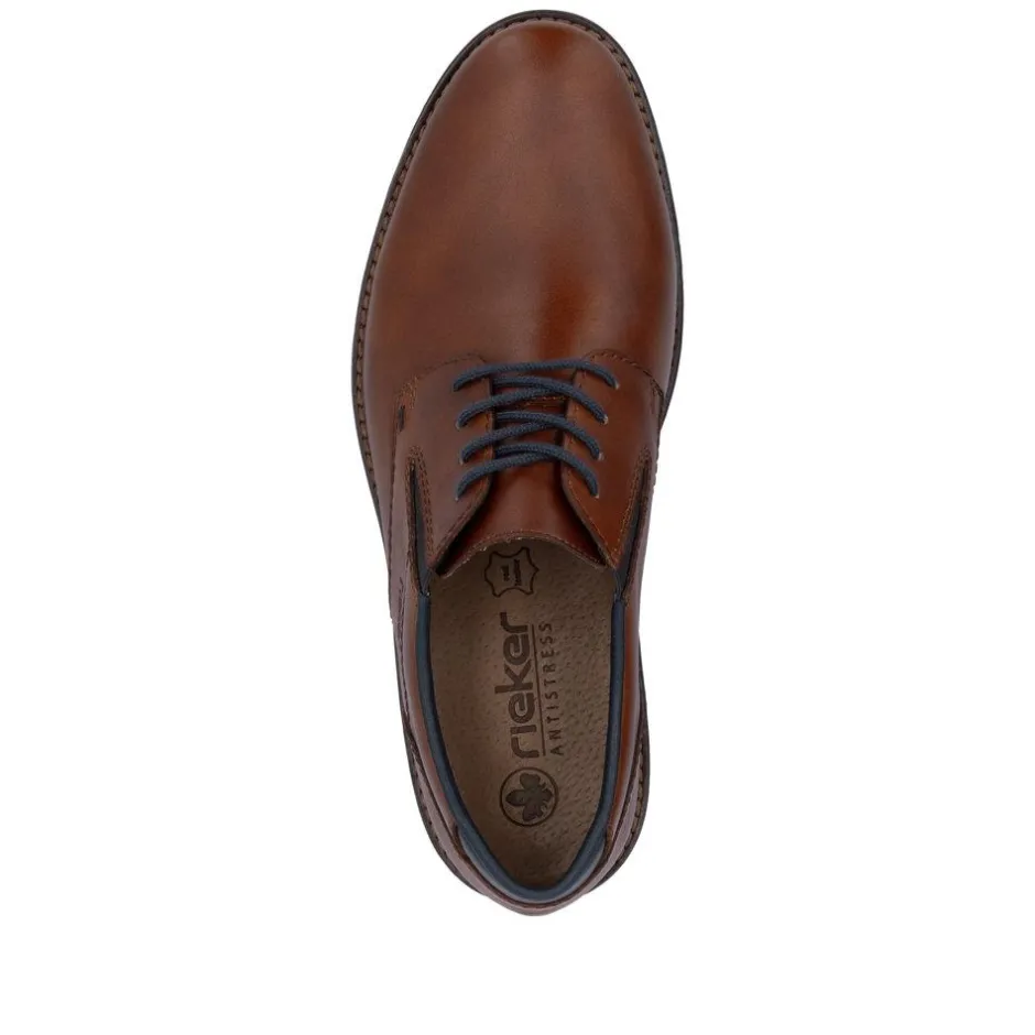Rieker Men Gusset Laced Plain Toe Shoe - Brown Leather