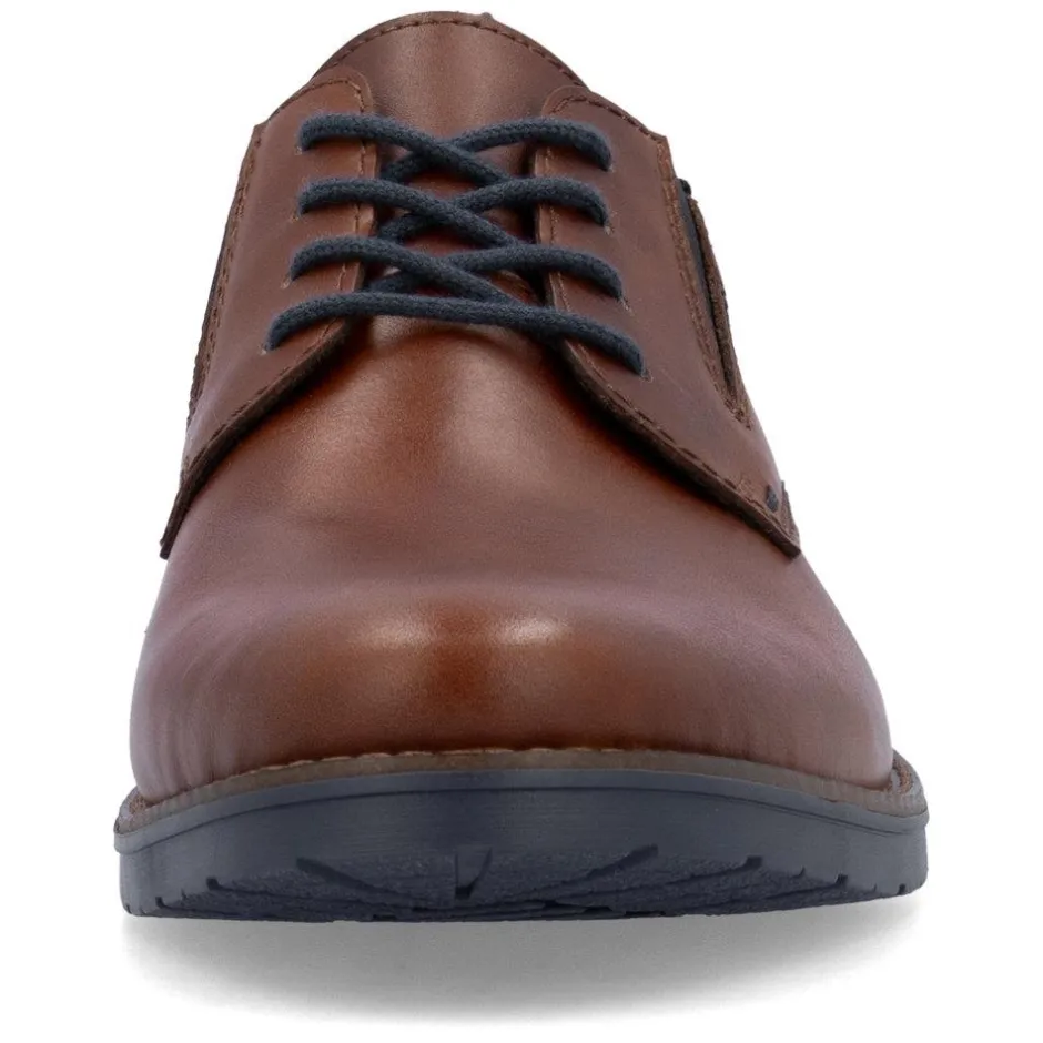 Rieker Men Gusset Laced Plain Toe Shoe - Brown Leather