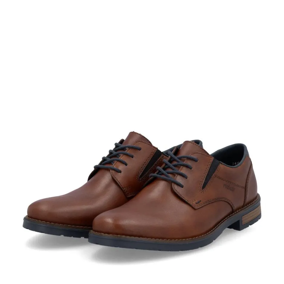 Rieker Men Gusset Laced Plain Toe Shoe - Brown Leather