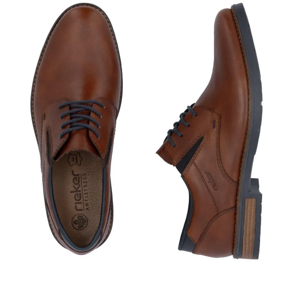 Rieker Men Gusset Laced Plain Toe Shoe - Brown Leather