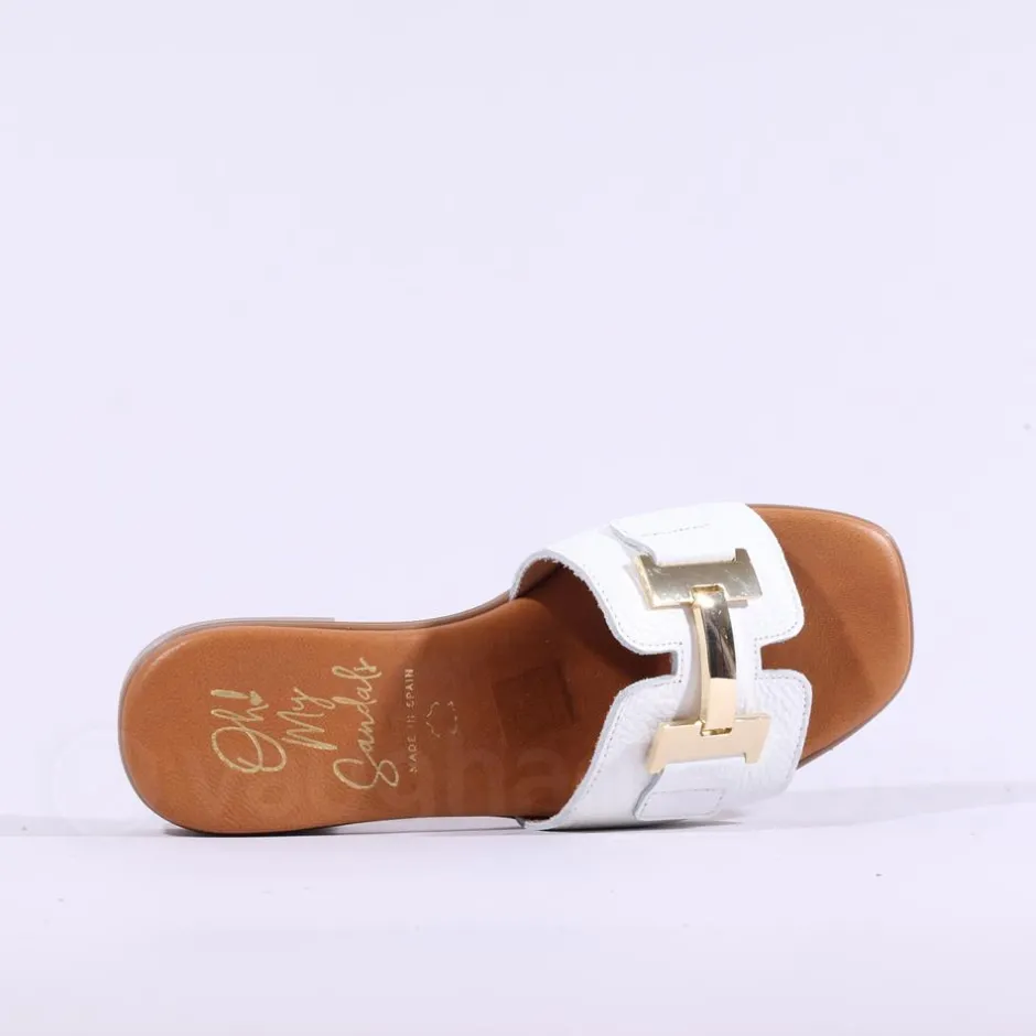 Women Oh My Sandals H Link Mule Slider - White Gold