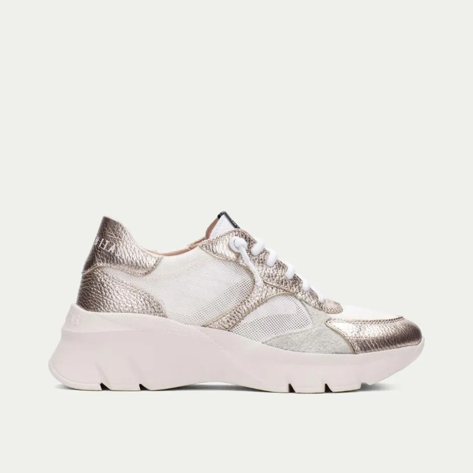 Women Hispanitas Habana Mesh Wedge Trainer - Metallic Leather