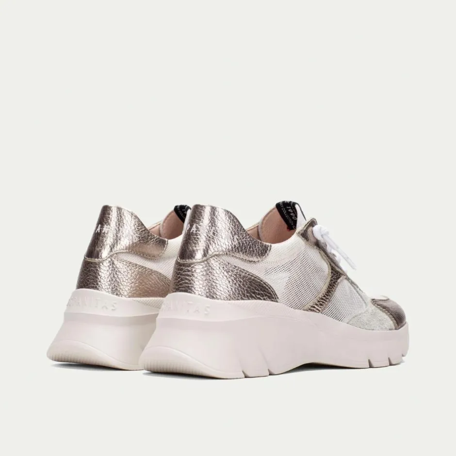 Women Hispanitas Habana Mesh Wedge Trainer - Metallic Leather
