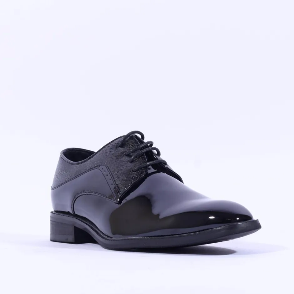 Brent Pope Halcombe Laced Plain Toe Shoe - Black Patent