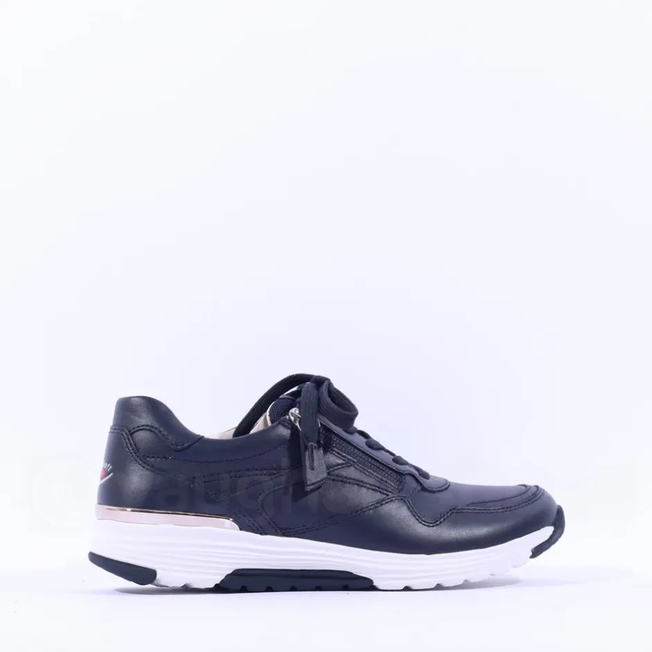 Women Gabor Haley Rolling Soft Sidezip Trainer - Navy Leather