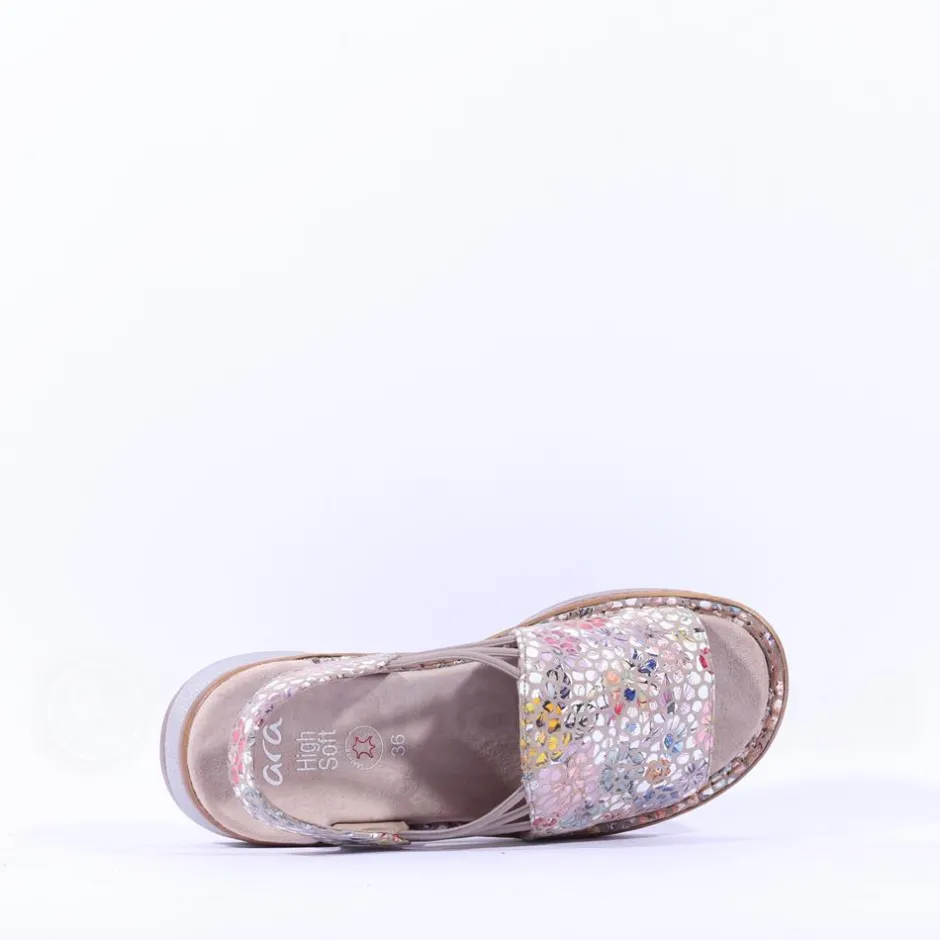 Women Ara Hawaii Slingback Low Wedge Sandal - Floral
