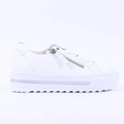 Women Gabor Heather Platform Side Zip Trainer - White Leather