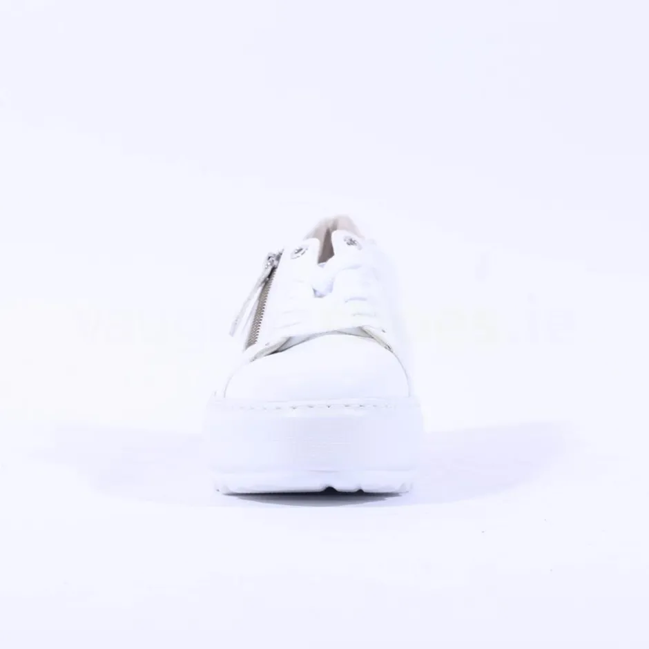 Women Gabor Heather Platform Side Zip Trainer - White Leather