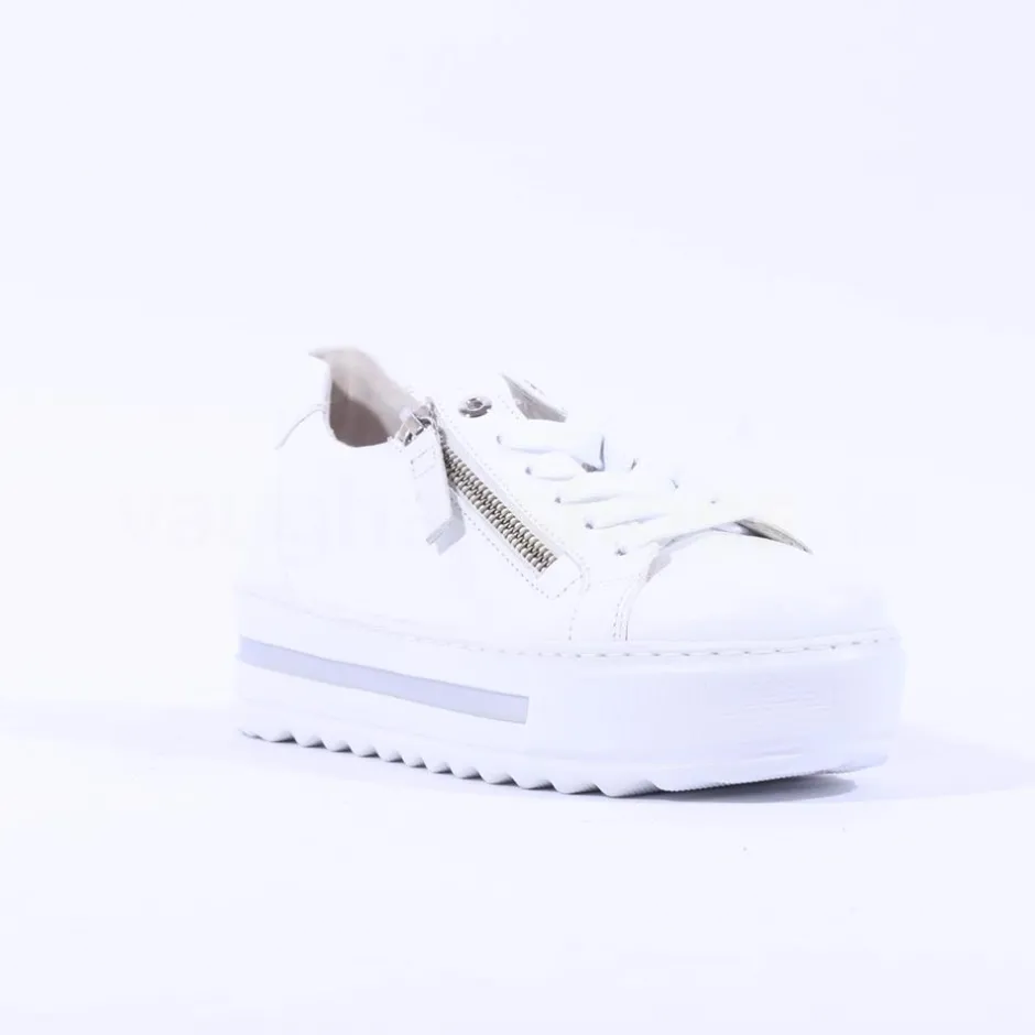Women Gabor Heather Platform Side Zip Trainer - White Leather