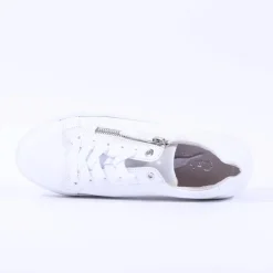 Women Gabor Heather Platform Side Zip Trainer - White Leather