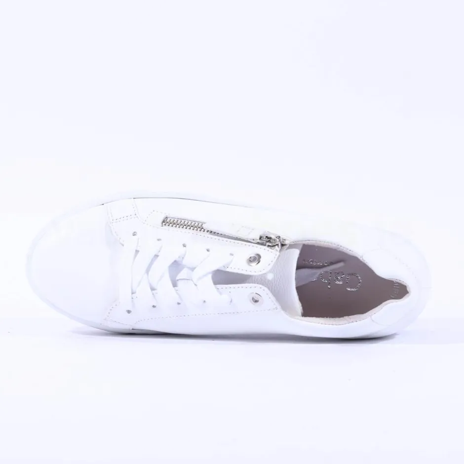 Women Gabor Heather Platform Side Zip Trainer - White Leather