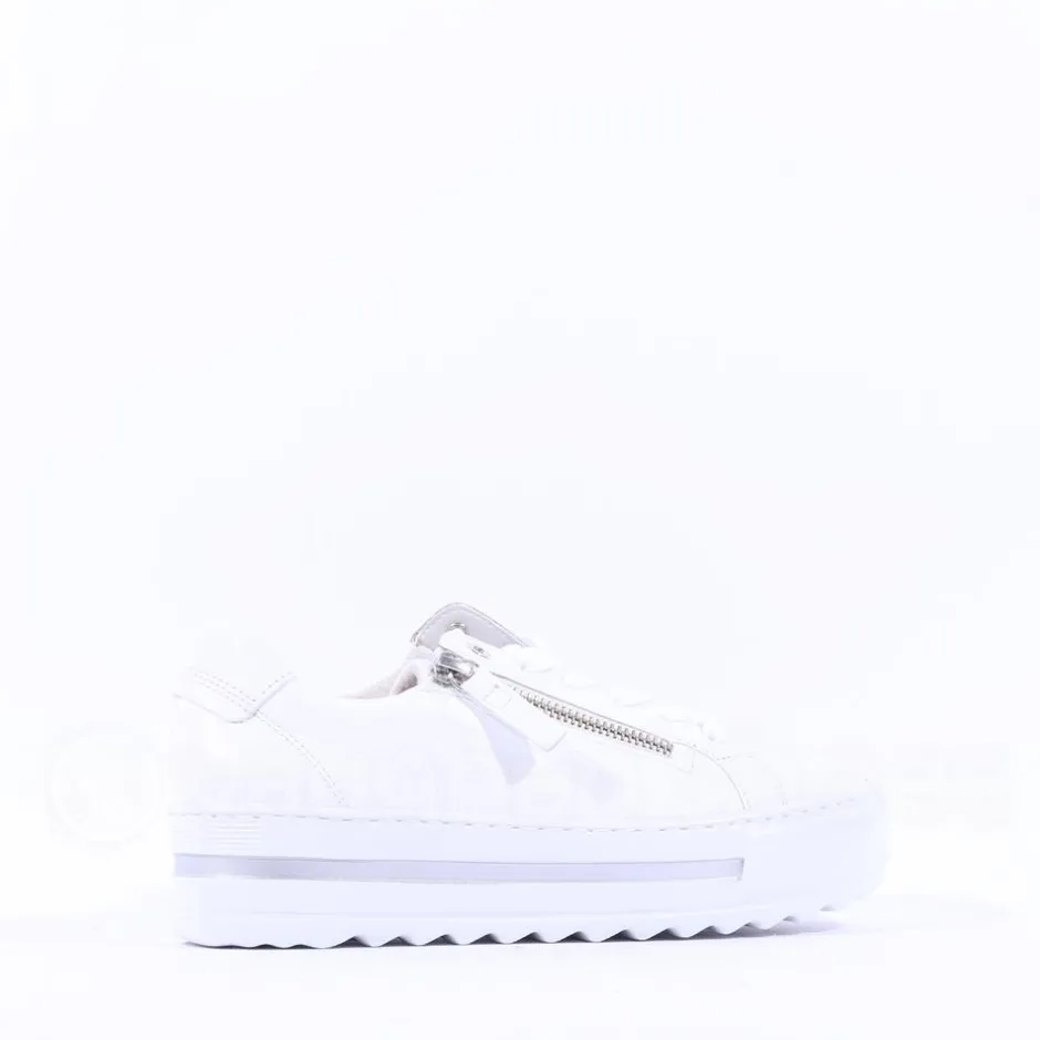 Women Gabor Heather Platform Side Zip Trainer - White Leather
