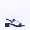 Women Marco Tozzi Hencho Low Block Heel Sandal - Navy Combi