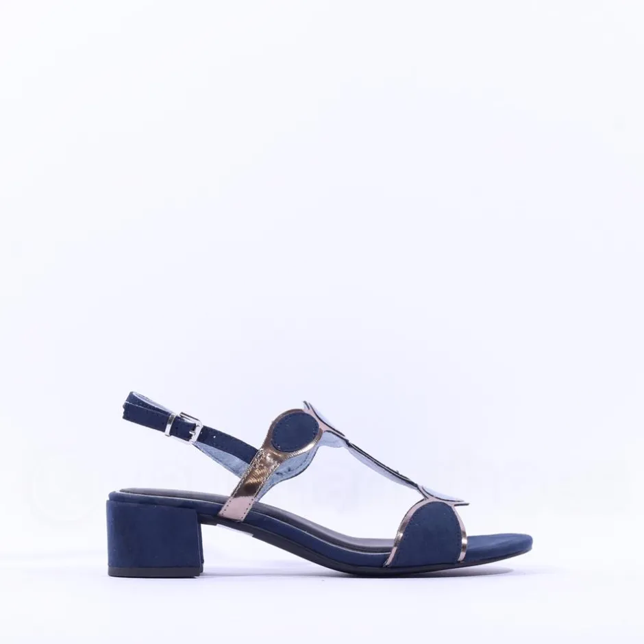 Women Marco Tozzi Hencho Low Block Heel Sandal - Navy Combi
