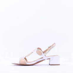 Women Marco Tozzi Hencho Low Block Heel Sandal - White Gold Combi
