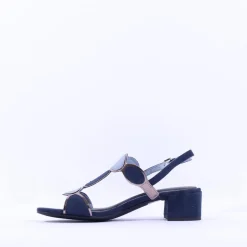 Women Marco Tozzi Hencho Low Block Heel Sandal - Navy Combi