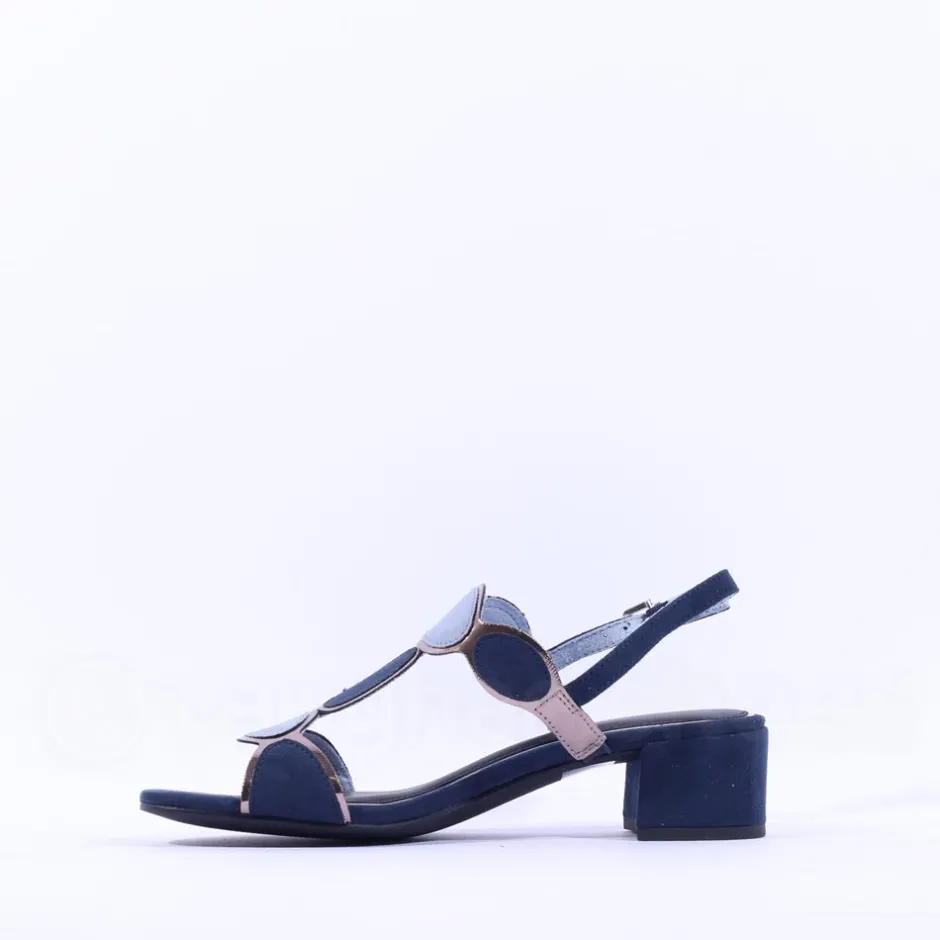 Women Marco Tozzi Hencho Low Block Heel Sandal - Navy Combi