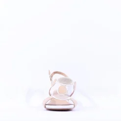Women Marco Tozzi Hencho Low Block Heel Sandal - White Gold Combi