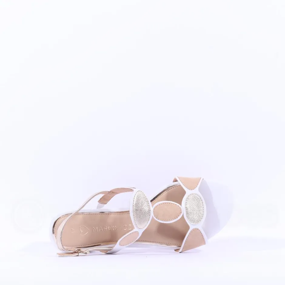 Women Marco Tozzi Hencho Low Block Heel Sandal - White Gold Combi