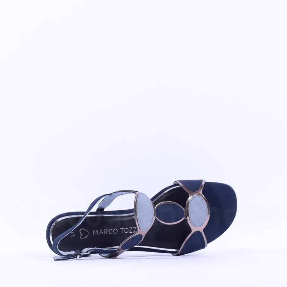 Women Marco Tozzi Hencho Low Block Heel Sandal - Navy Combi