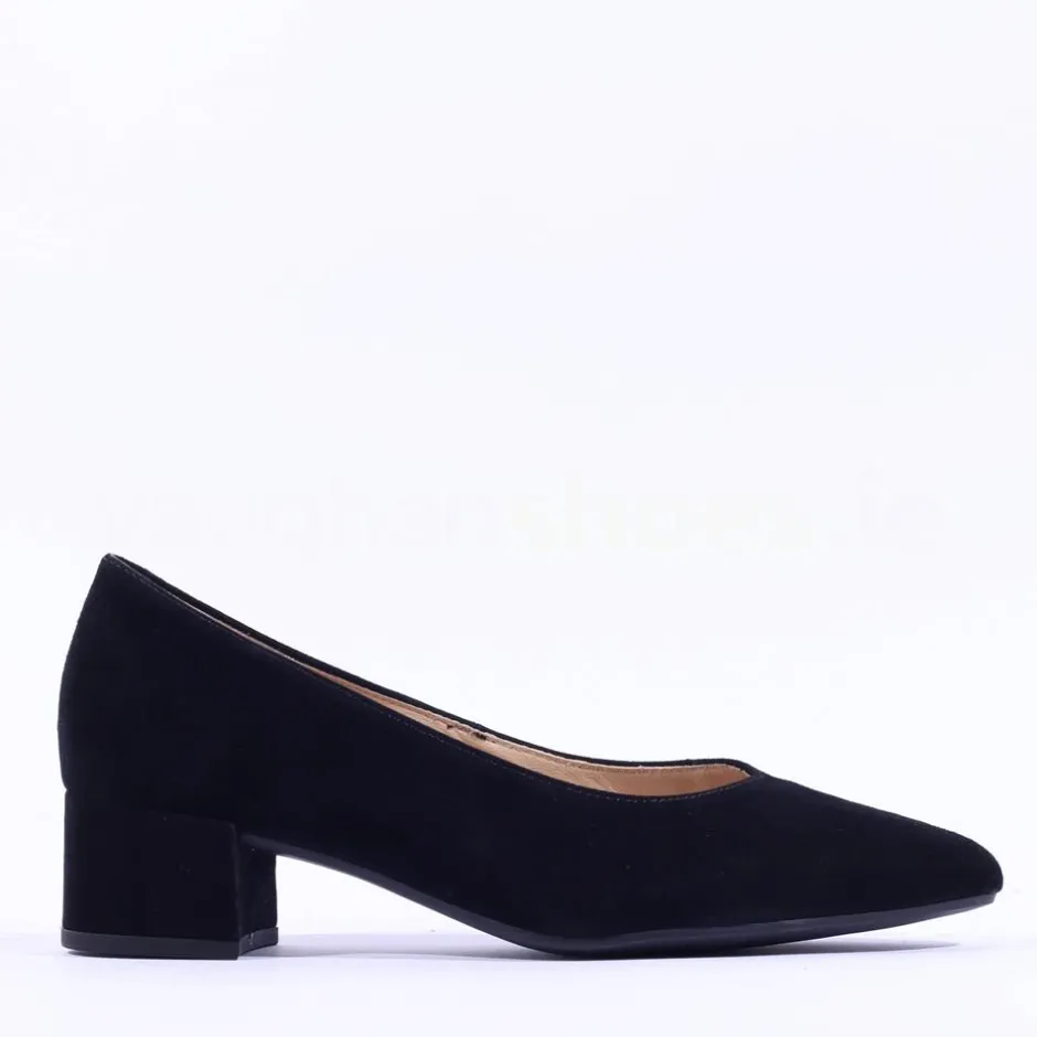 Women Gabor Henge Pointed Toe Low Heel - Black Suede
