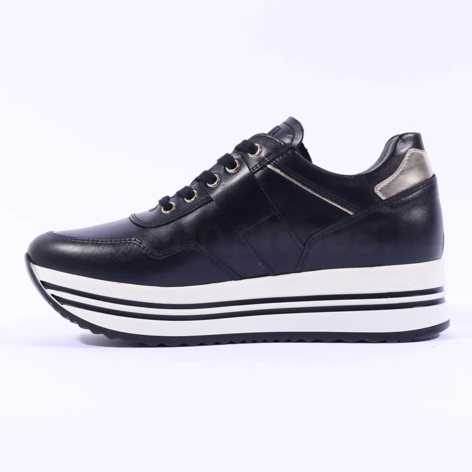 Women NeroGiardini Hi Platform Brooch Trainer - Black Gold Leather