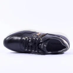 Women NeroGiardini Hi Platform Brooch Trainer - Black Gold Leather