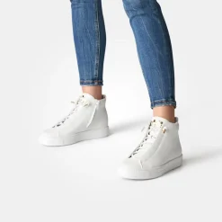 Women Paul Green Hidden Bungee Lace Hi Top - White Gold Leather