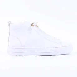 Women Paul Green Hidden Bungee Lace Hi Top - White Gold Leather
