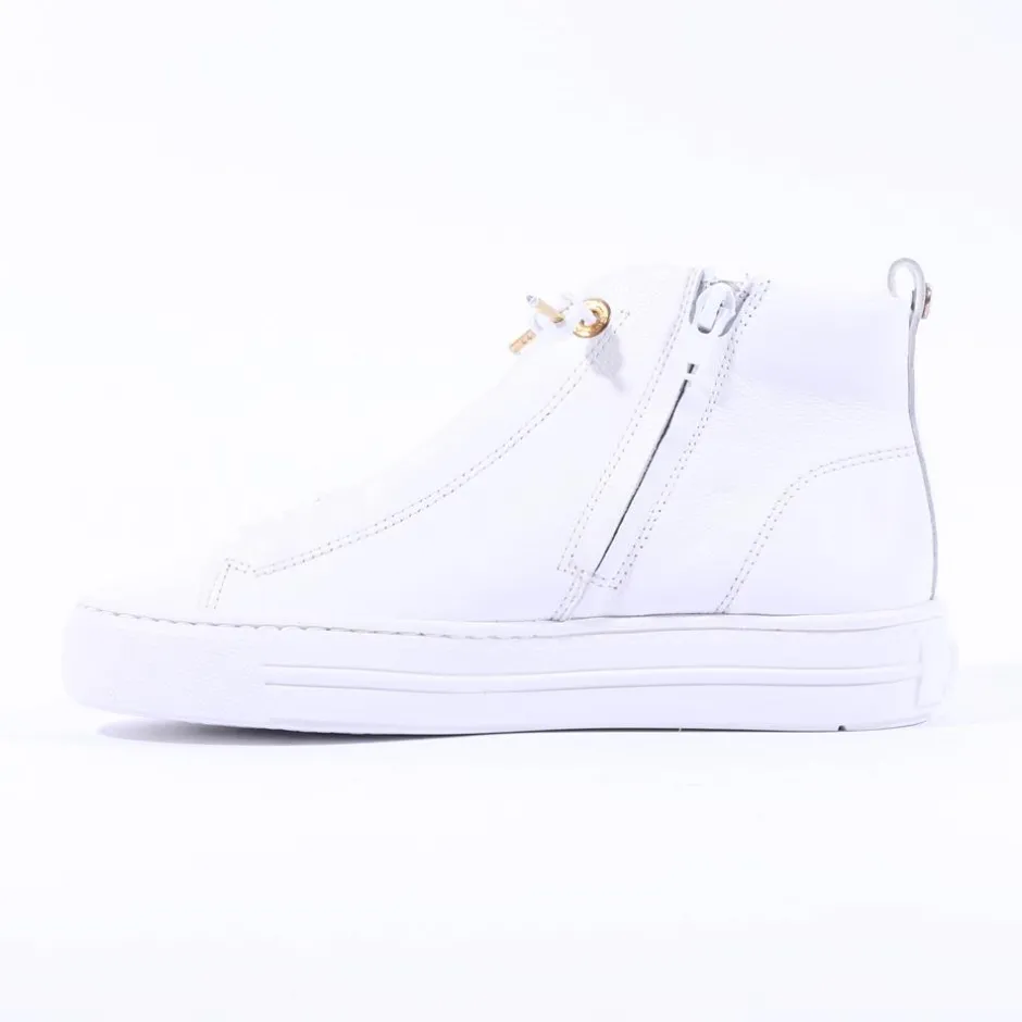 Women Paul Green Hidden Bungee Lace Hi Top - White Gold Leather