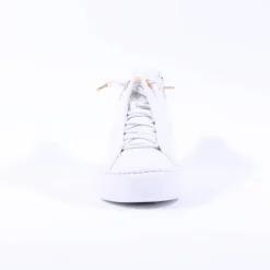 Women Paul Green Hidden Bungee Lace Hi Top - White Gold Leather